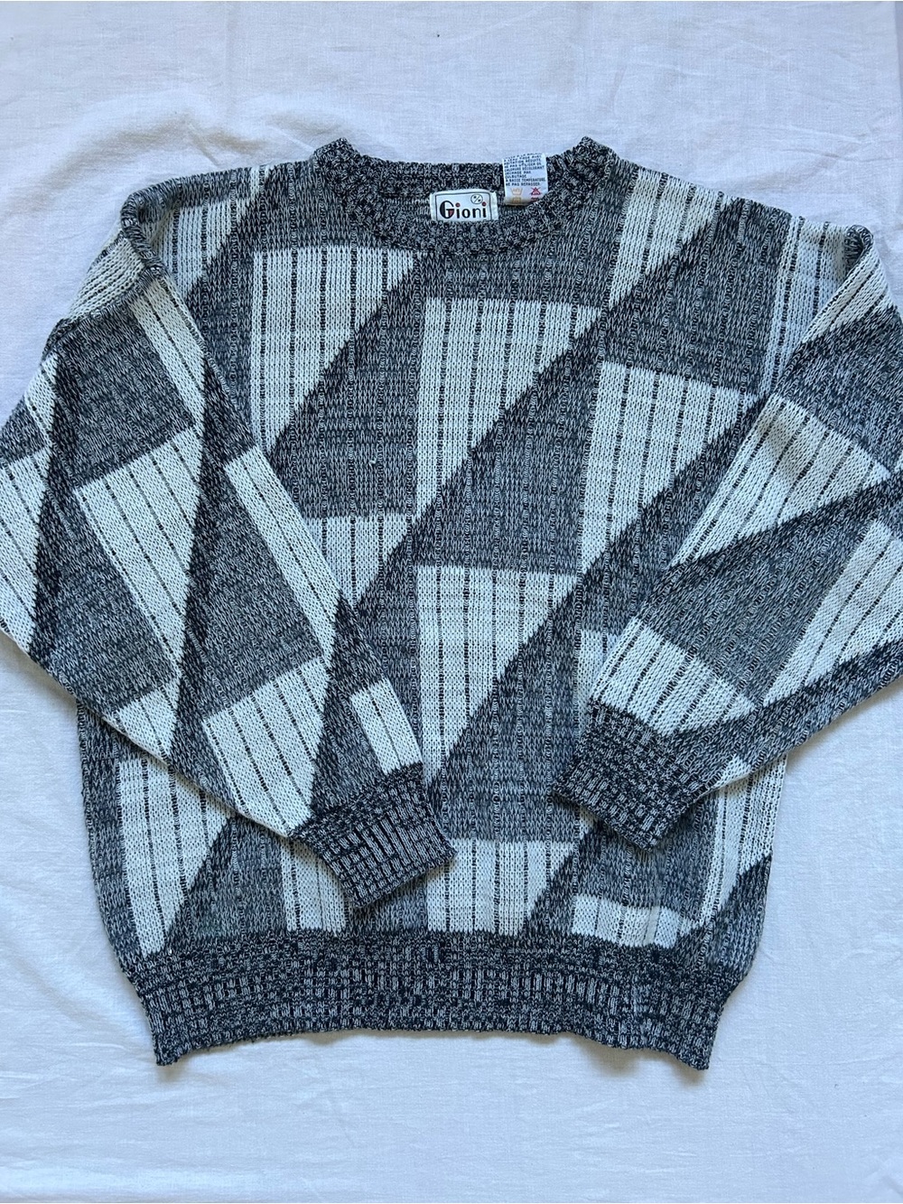 Vintage Black & White Geometric Crewneck Sweater